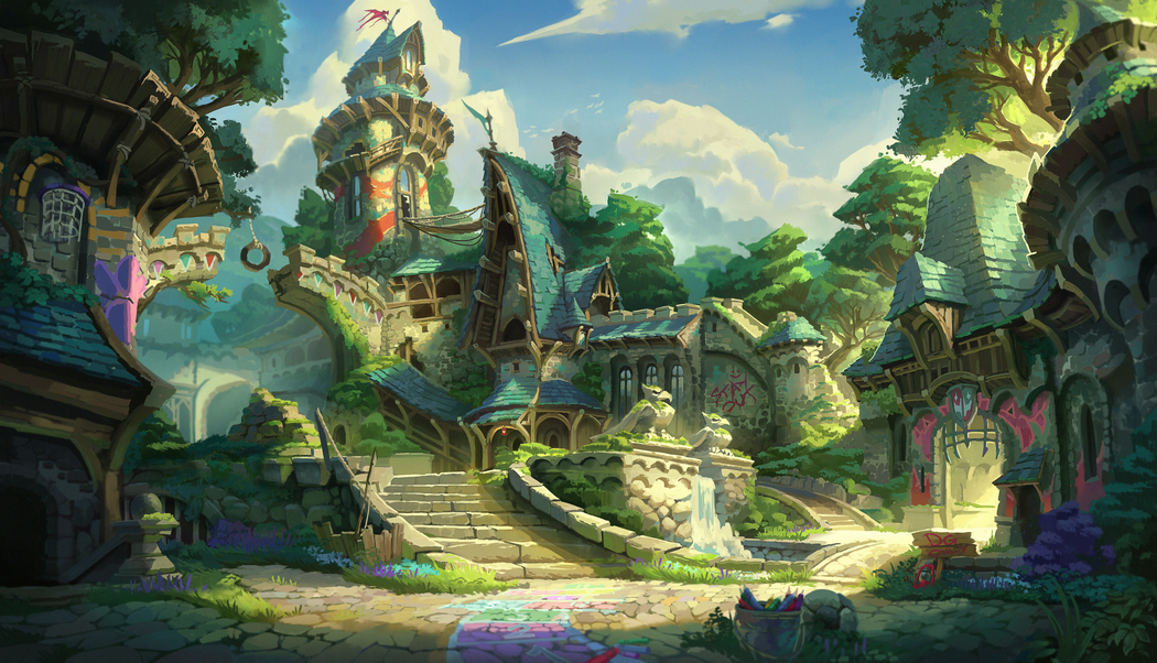 4K高清,2D绘画中的天空云朵、房屋树木与台阶风景壁纸3840x2203下载 4K高清,2D绘画中的天空云朵、房屋树木与台阶风景壁纸3840x2203下载