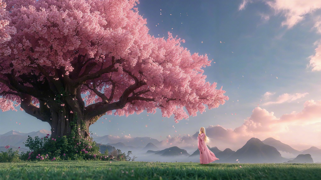 唯美4K风景壁纸，大树绽放粉色树叶的梦幻之景 3840x2160高清下载