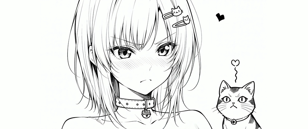 超清4K带鱼屏3440x1440,黑白线条画动漫女孩与猫壁纸下载 超清4K带鱼屏3440x1440,黑白线条画动漫女孩与猫壁纸下载