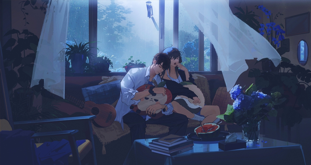 高清4K动漫壁纸，男孩女孩打哈欠4096x2186超清下载