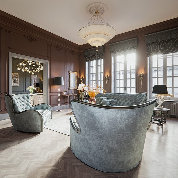 青灰色大气风格家具沙发高清PNG透明背景设计素材图片下载