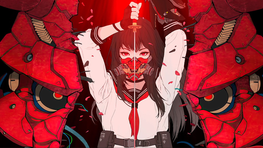 高清4K动漫壁纸，红眼戴面具的动漫女孩3840x2160下载