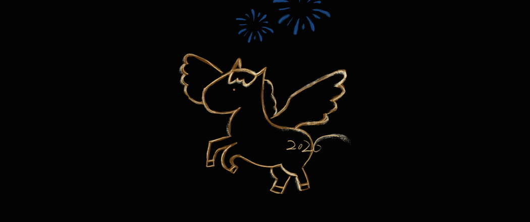 2026金马新年盛景，黑色背景3440x1440带鱼屏烟花高清壁纸下载