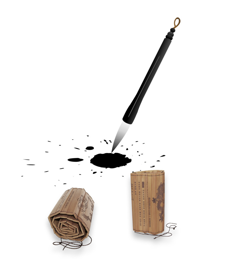 高清透明PNG古代风装饰元素，含墨迹笔触设计素材免费下载