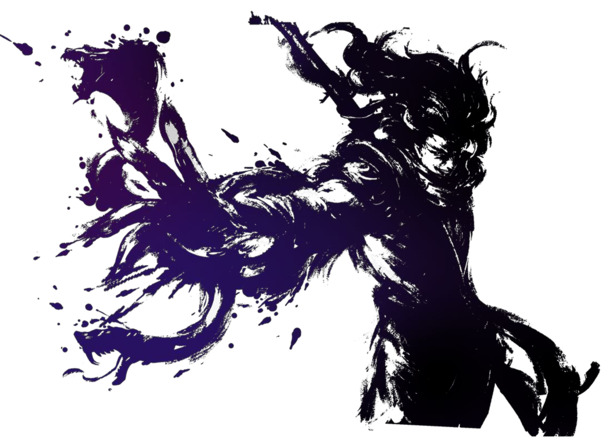 高清透明水墨长刀战士PNG装饰元素与墨迹笔触设计素材下载