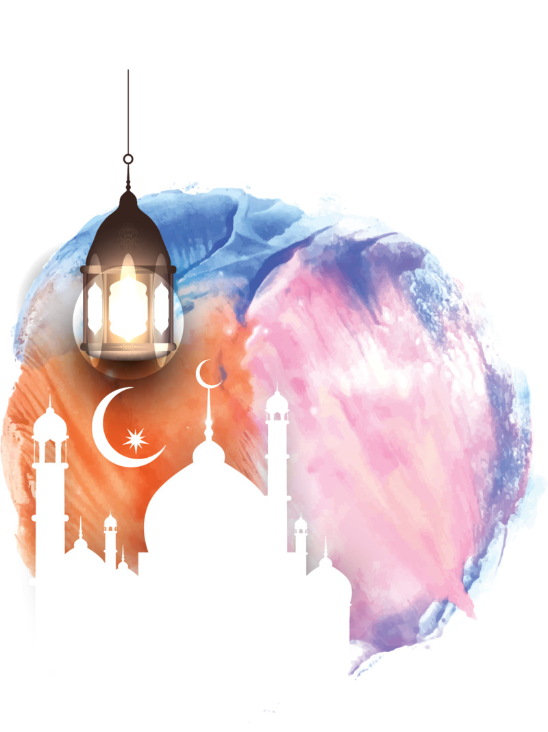 伊斯兰节日水彩涂鸦高清PNG透明装饰元素，含墨迹笔触AI设计素材下载