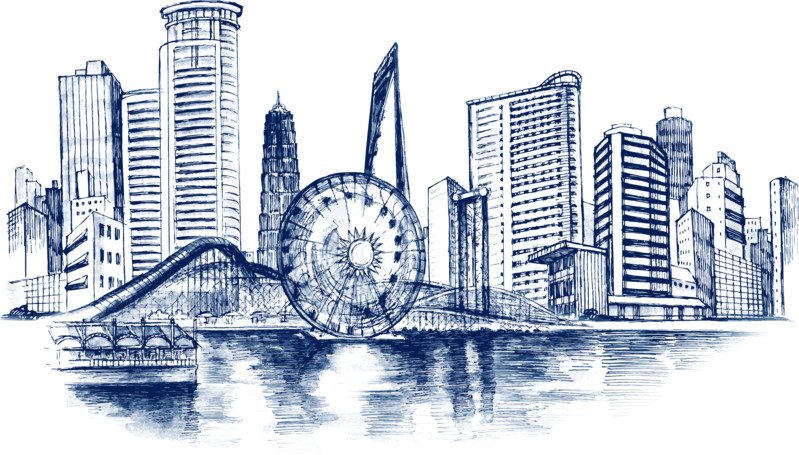 手绘城市建筑高清透明PNG装饰元素及多样设计素材图片下载