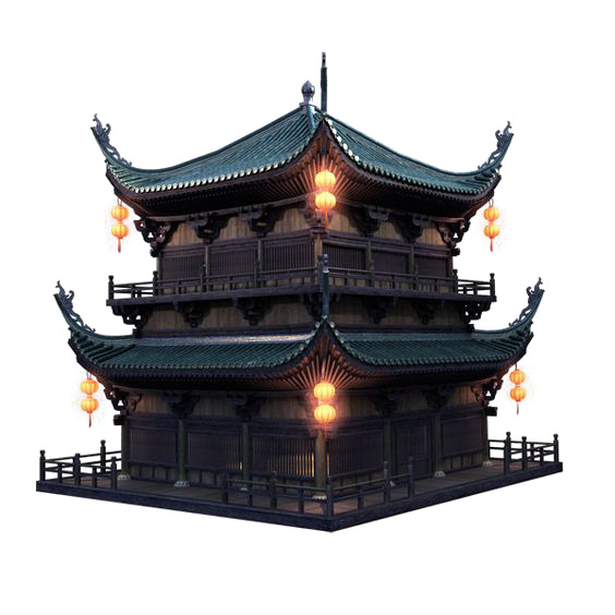 中国风复古建筑高清PNG透明底装饰设计素材下载