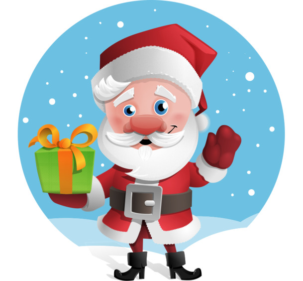 圣诞节卡通手绘，下雪场景中持礼物的圣诞老人高清透明PNG及AI设计素材下载