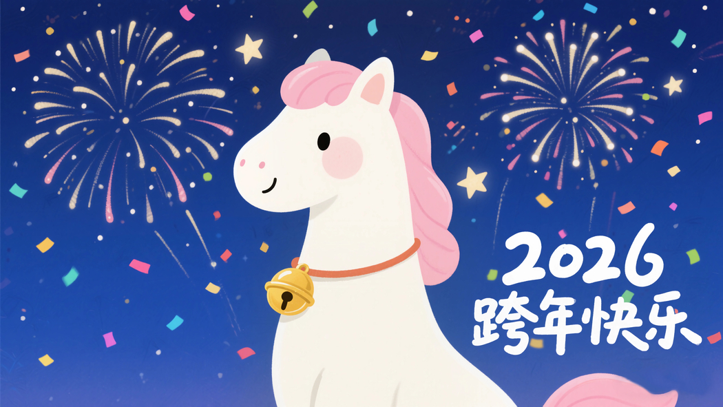 2026跨年喜庆，可爱马儿配绚烂烟花4K高清壁纸3840x2160下载