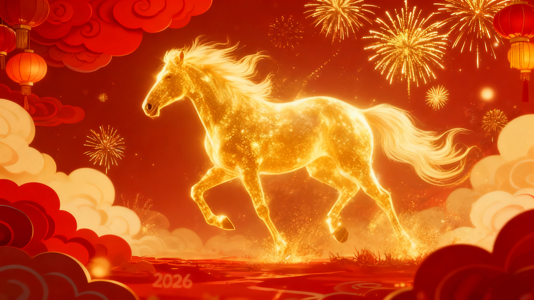 2026马年4K高清壁纸,金马耀春·红庆背景配烟花灯笼祥云3840x2160下载 2026马年4K高清壁纸,金马耀春·红庆背景配烟花灯笼祥云3840x2160下载