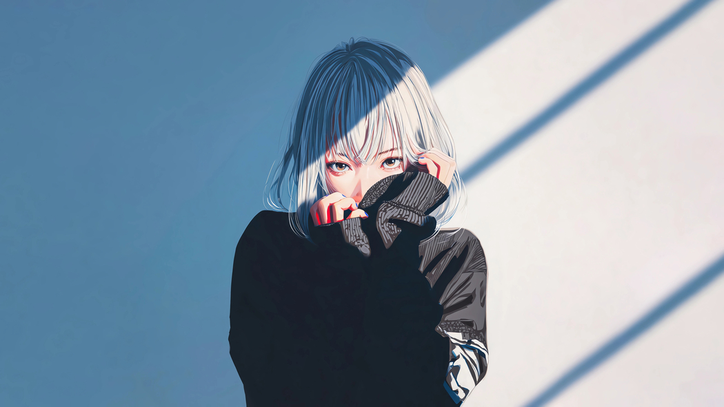 4K高清光影映衬下黑衣短发女孩动漫壁纸3840x2160下载