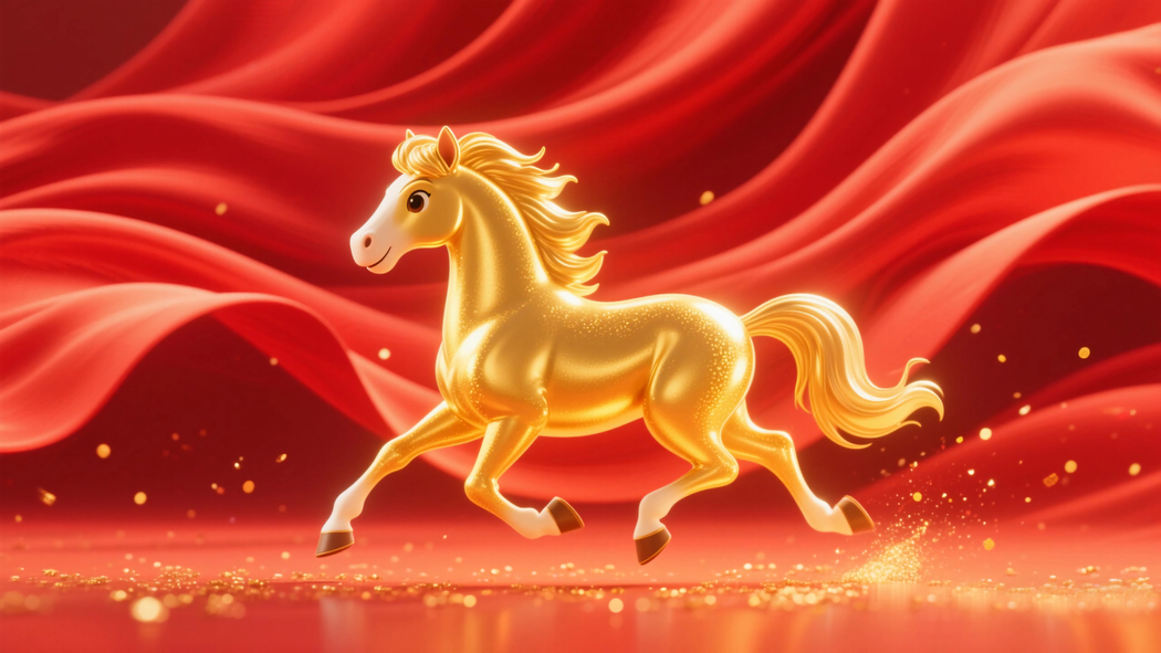 2026金色骏马图｜喜庆红底4K超清壁纸 3840x2160下载