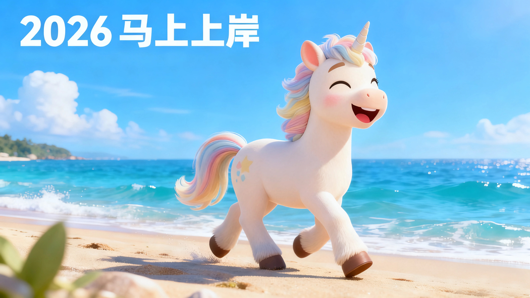 2026励志上岸主题 开心小马海边4K高清壁纸3840x2160下载
