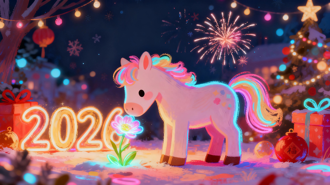 2026新年夜烟花小马伴花儿 4K高清壁纸3840x2160下载 2026新年夜烟花小马伴花儿 4K高清壁纸3840x2160下载