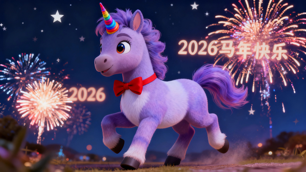 2026马年庆典,紫色独角兽小马配夜烟花4K高清壁纸3840x2160下载 2026马年庆典,紫色独角兽小马配夜烟花4K高清壁纸3840x2160下载