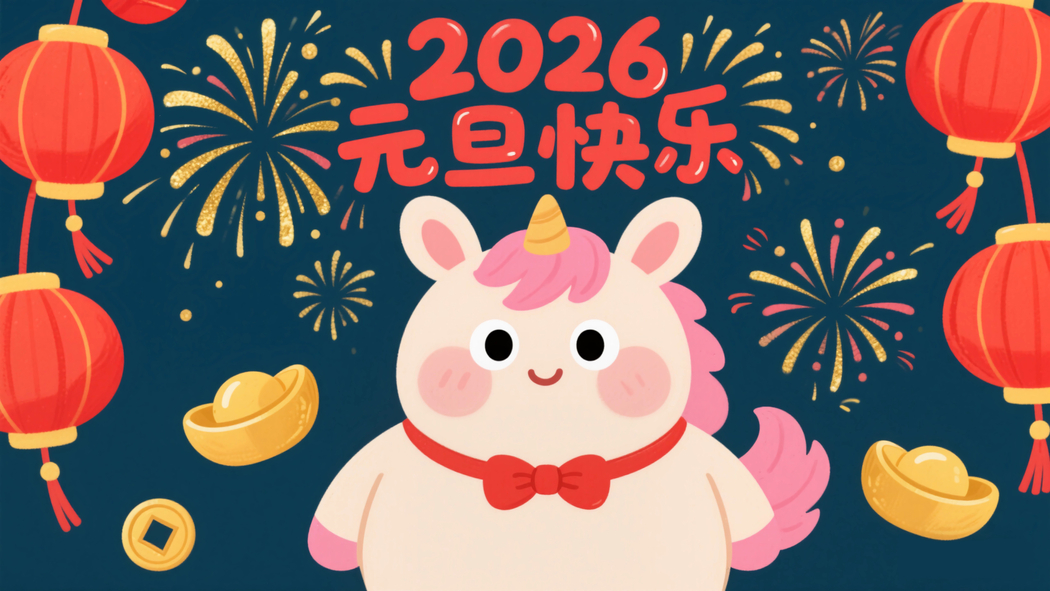 2026元旦特辑，可爱小马伴烟花元宝灯笼 4K高清壁纸3840x2160免费下载