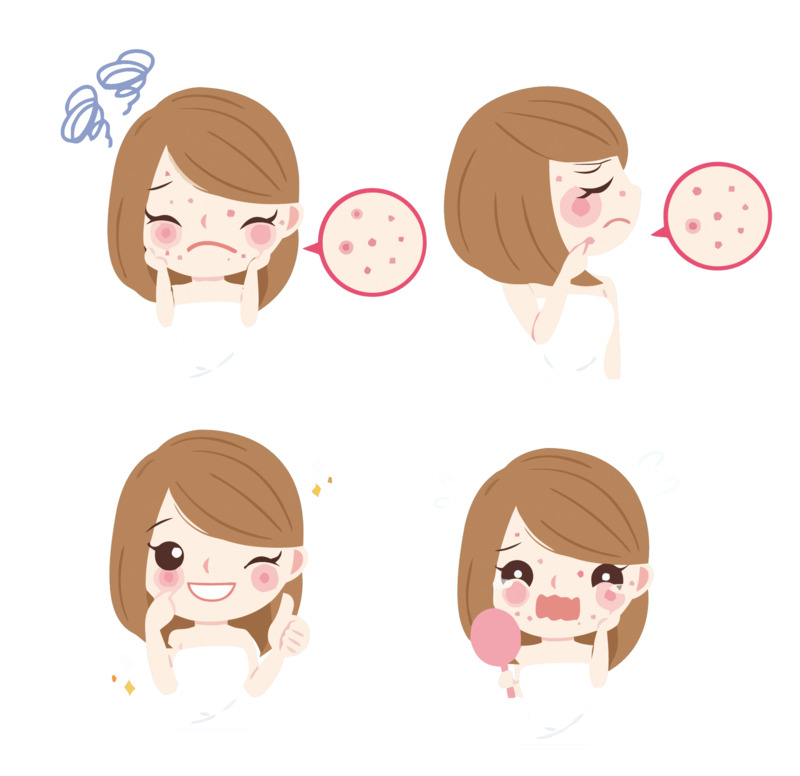 高清透明矢量手绘卡通痘痘肌问题素材，EPS/PNG格式设计下载