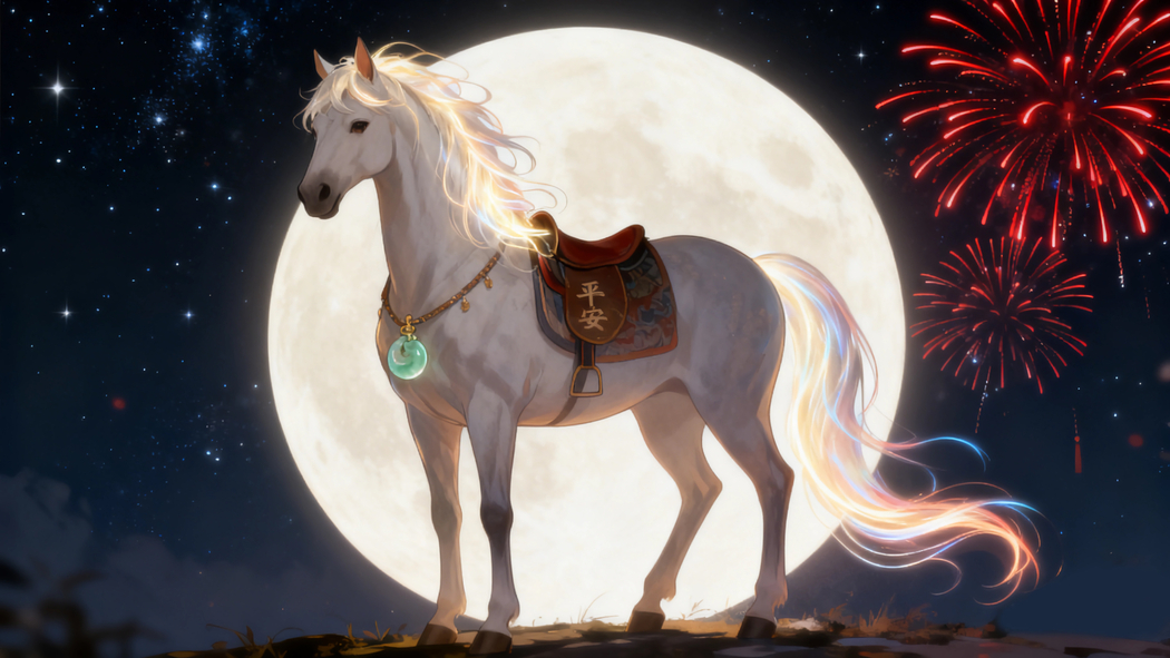 2026马年4K高清壁纸，祥月烟花映平安 3840x2160背景图下载