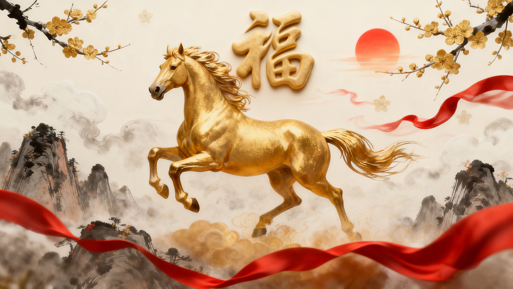 2026马年国风盛宴，金马献瑞4K高清壁纸3840x2160免费下载
