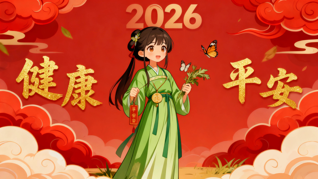 2026祈愿健康平安 小女孩主题红色喜庆4K高清桌面壁纸3840x2160下载