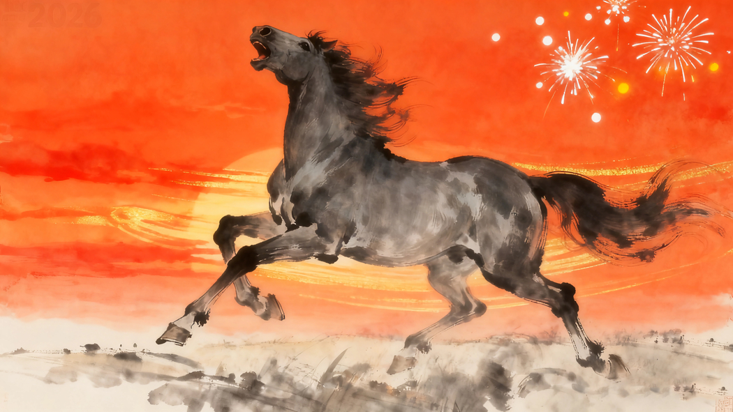 2026领航风采 霸气黑色骏马4K超清壁纸3840x2160背景图下载