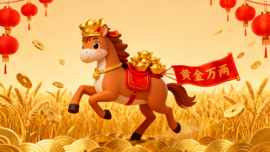 2026马年4K高清壁纸，元宝麦穗金满溢 3840x2160背景图下载