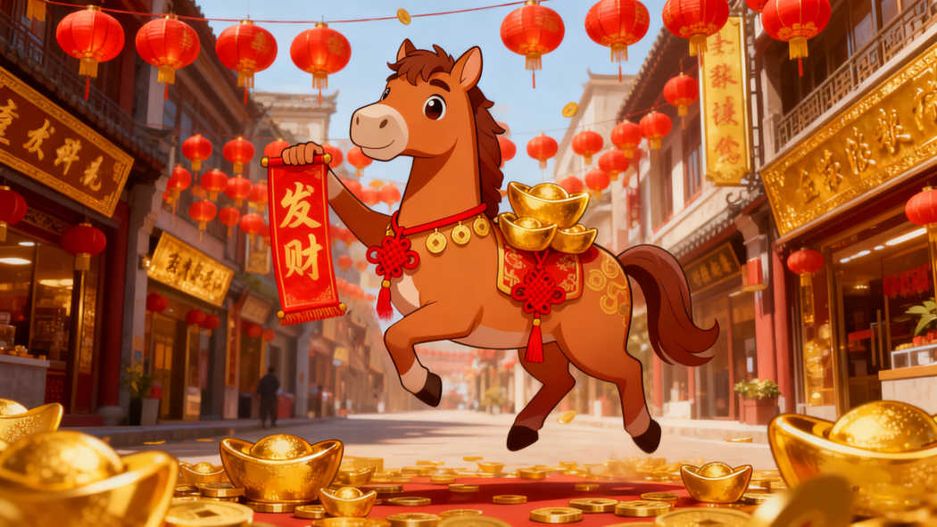 2026马年新春贺喜，马上发财4K高清电脑壁纸3840x2160下载
