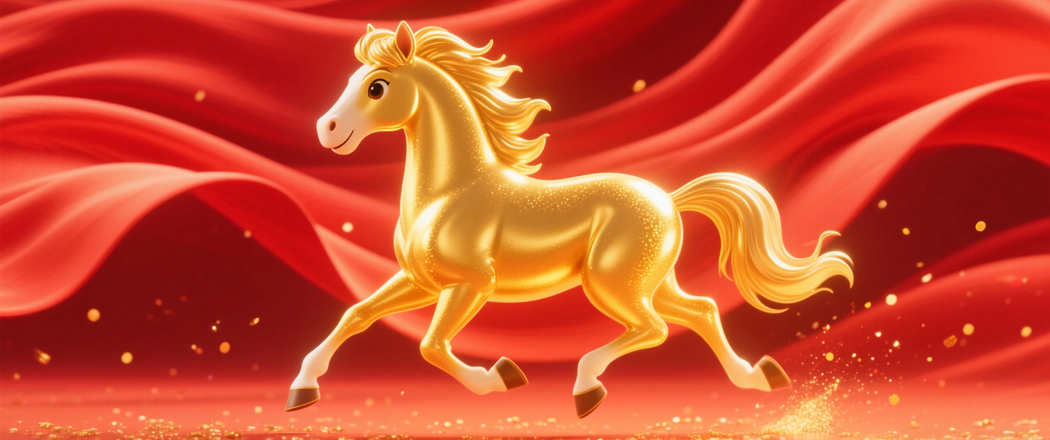 2026金色骏马主题 3440x1440超清红色喜庆带鱼屏壁纸下载
