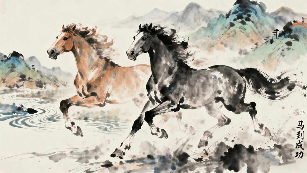 2026水墨骏马图,双马奔腾 4K超清壁纸3840x2160下载 2026水墨骏马图,双马奔腾 4K超清壁纸3840x2160下载