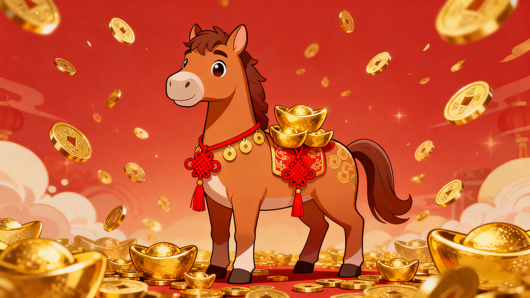 2026马年喜庆风，元宝金币满盈 4K高清红色壁纸3840x2160下载