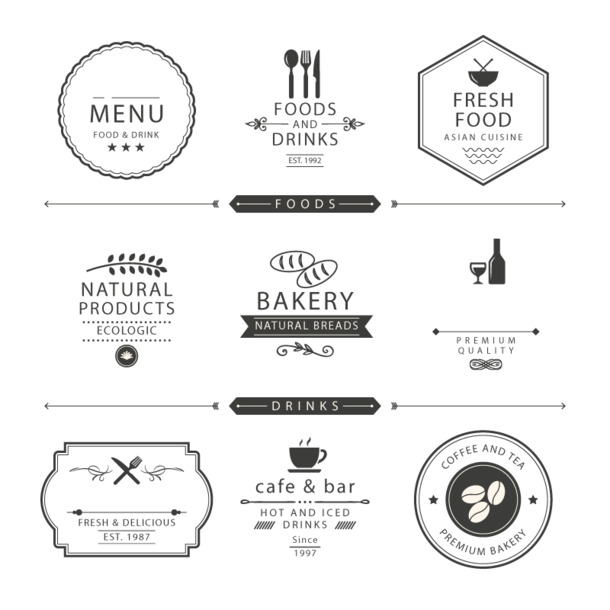 矢量餐厅商标设计素材，高清PNG透明免扣元素图标，AI格式下载