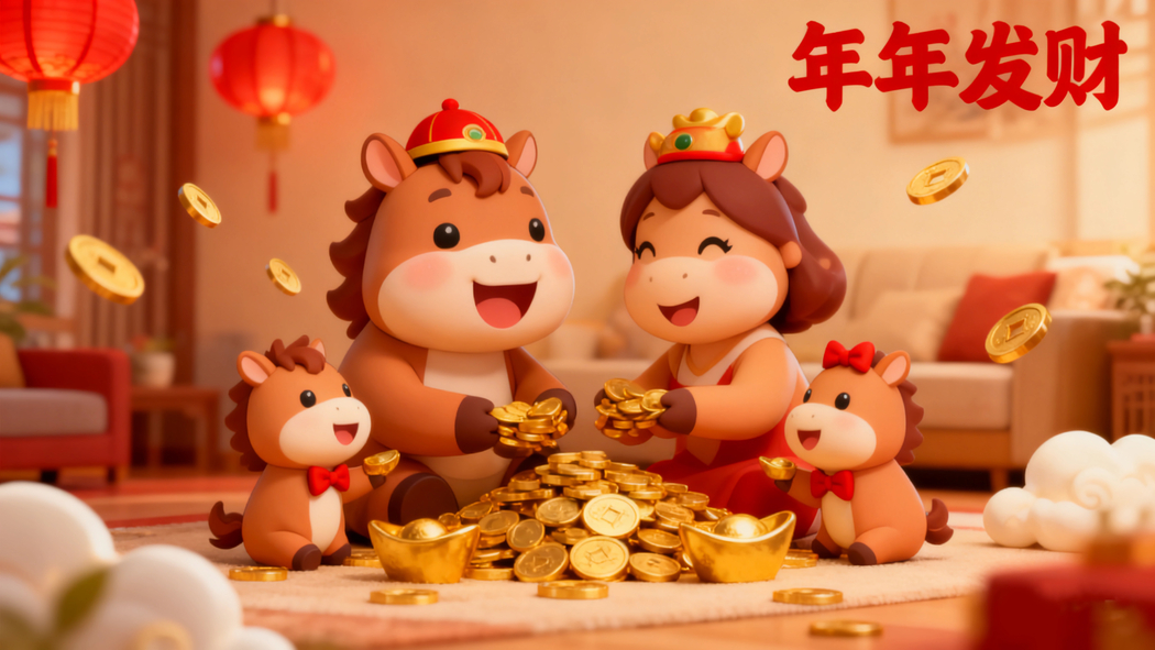 2026马年大吉，年年富贵盈门，金币元宝4K高清壁纸3840x2160下载