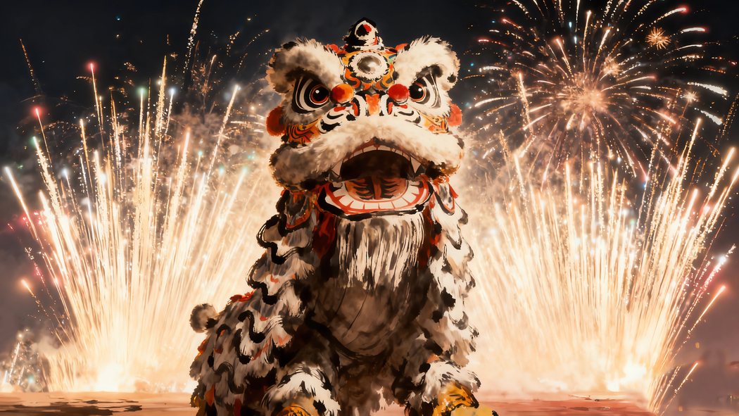 2026新年盛景,烟花绚烂舞狮欢,喜庆春节4K高清壁纸3840x2160下载 2026新年盛景,烟花绚烂舞狮欢,喜庆春节4K高清壁纸3840x2160下载