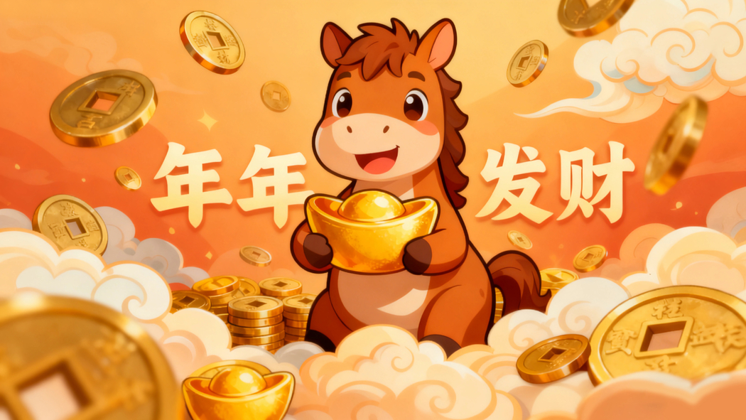 2026马年新年4K高清壁纸，年年发财元宝背景图3840x2160下载