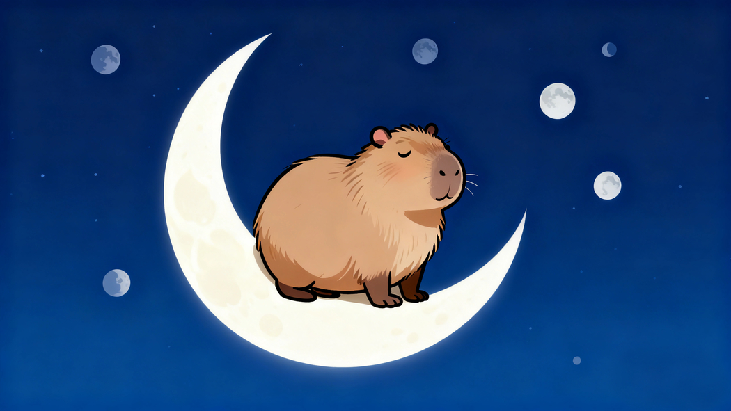 卡皮巴拉与月亮主题简约风4K高清壁纸3840x2160免费下载