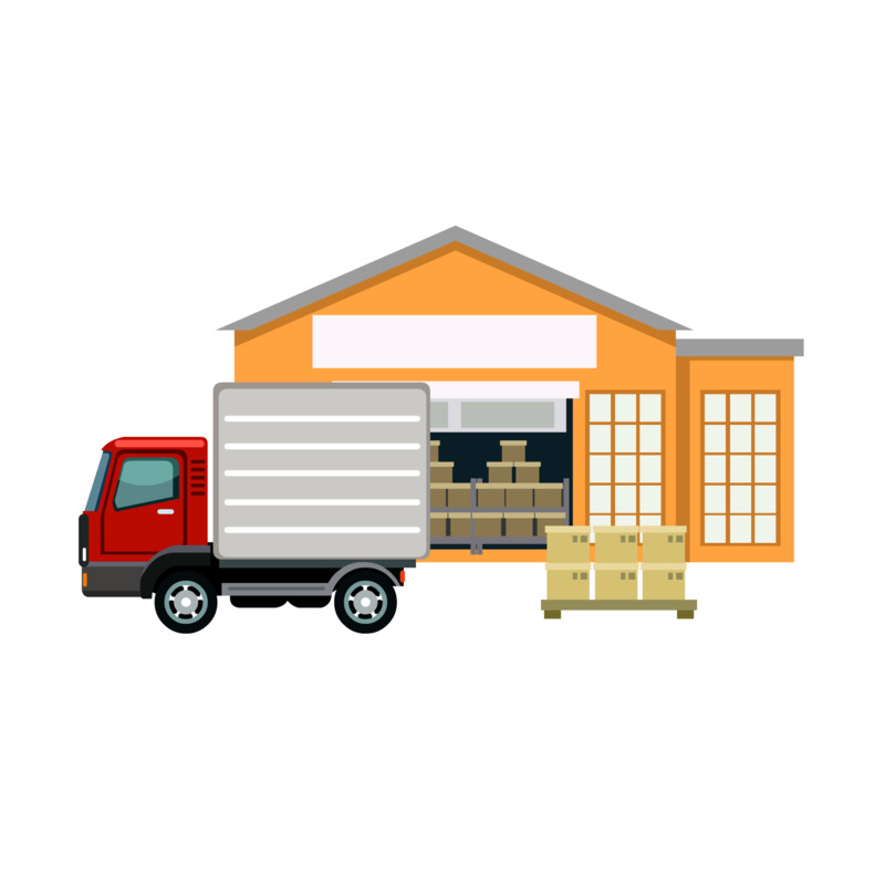 高清透明免扣手绘卡通货车仓库主题PNG图片设计素材下载