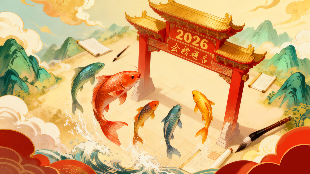 2026国风盛景，鲤鱼跃龙门金榜题名 4K高清壁纸3840x2160下载