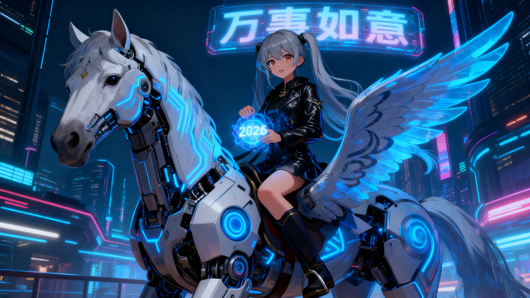 2026奇幻风，机械马配翅膀少女 4K高清动漫壁纸3840x2160免费下载