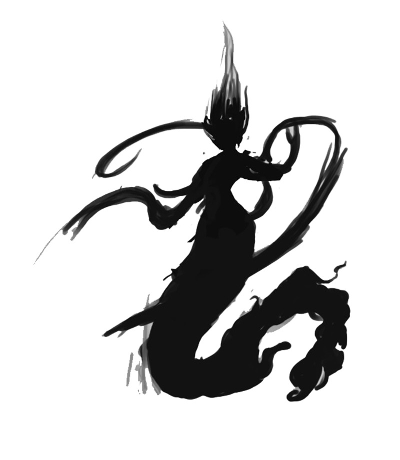 高清透明PNG黑色水墨风女娲图装饰元素，墨迹笔触设计素材免费下载