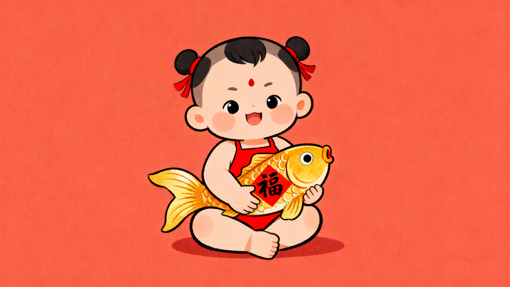 2026年萌趣小男孩抱金鱼福像 年年有鱼4K超清壁纸3840x2160下载