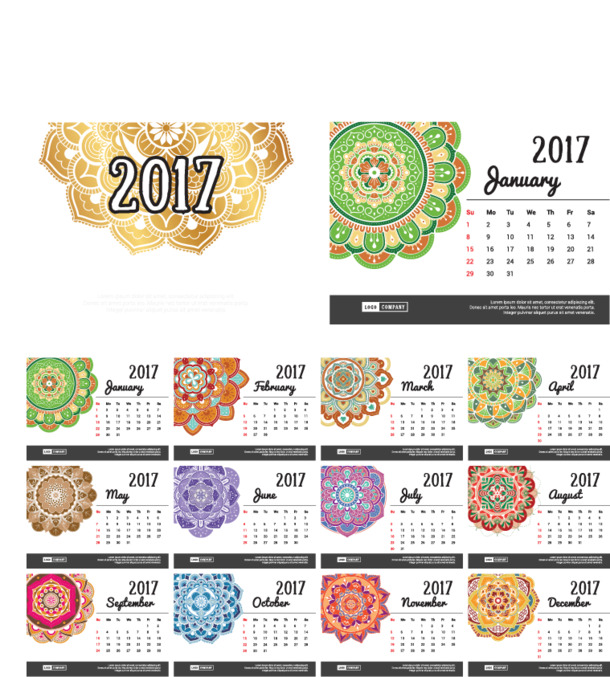 复古图腾日历高清PNG透明底装饰素材，PPT设计图片下载