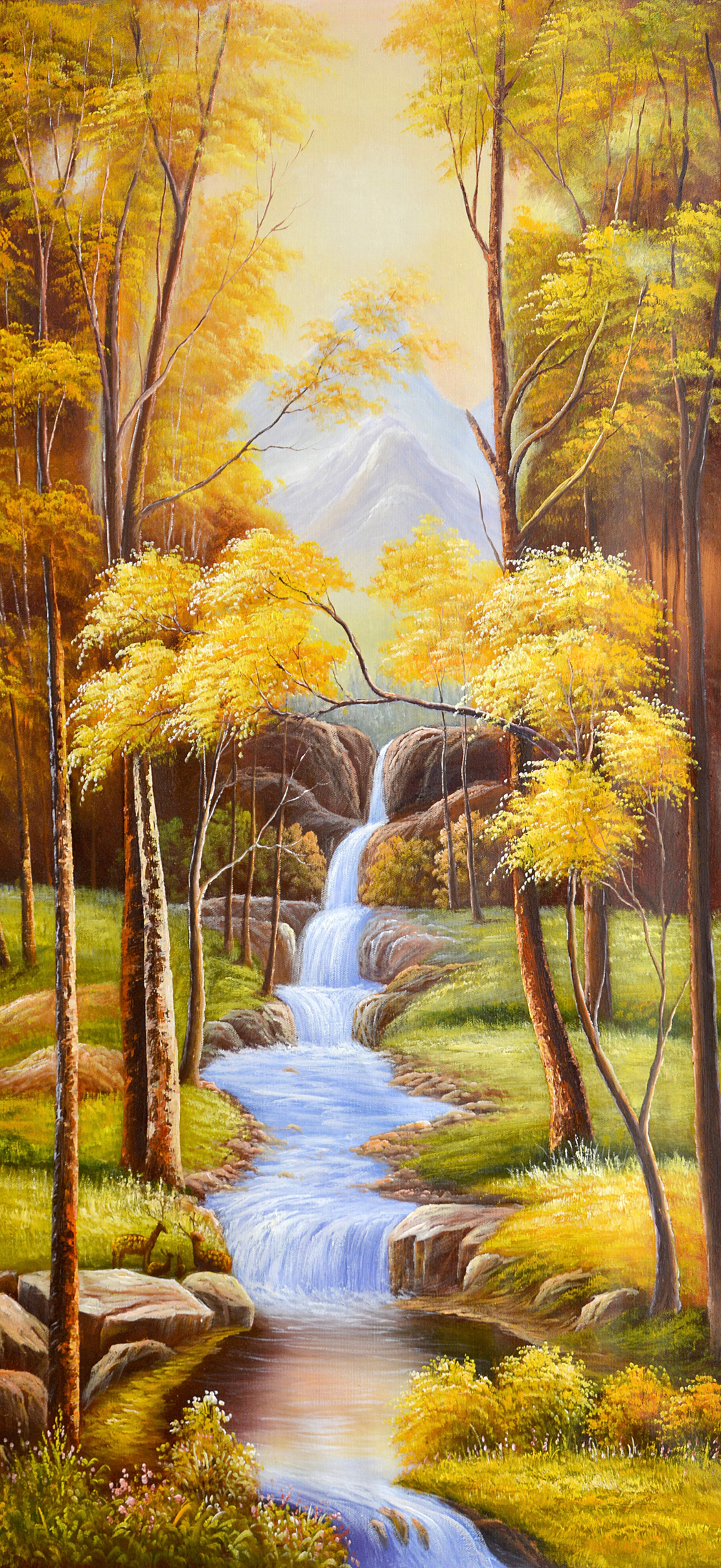 秋季森林瀑布小溪流水4K超清手机壁纸 1767x3840高清下载