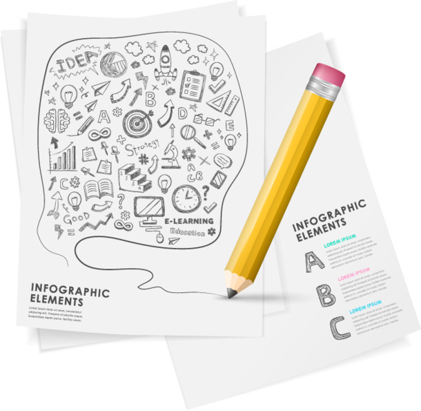 高清透明手绘教育信息图矢量背景素材，PPT装饰元素图片下载