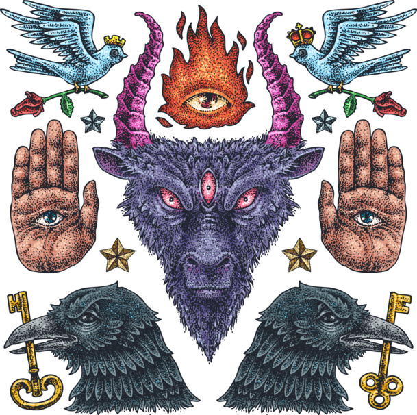 欧美矢量彩色纹身高清PNG透明图及动物EPS装饰设计素材下载