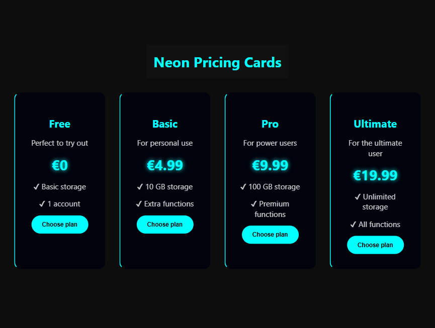 价格卡片霓虹灯动态效果,超实用CSS3设计案例 价格卡片霓虹灯动态效果,超实用CSS3设计案例