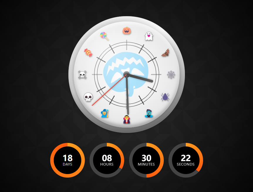 创意万圣节,CSS3动态图展示功能性钟表倒计时设计实例 创意万圣节,CSS3动态图展示功能性钟表倒计时设计实例