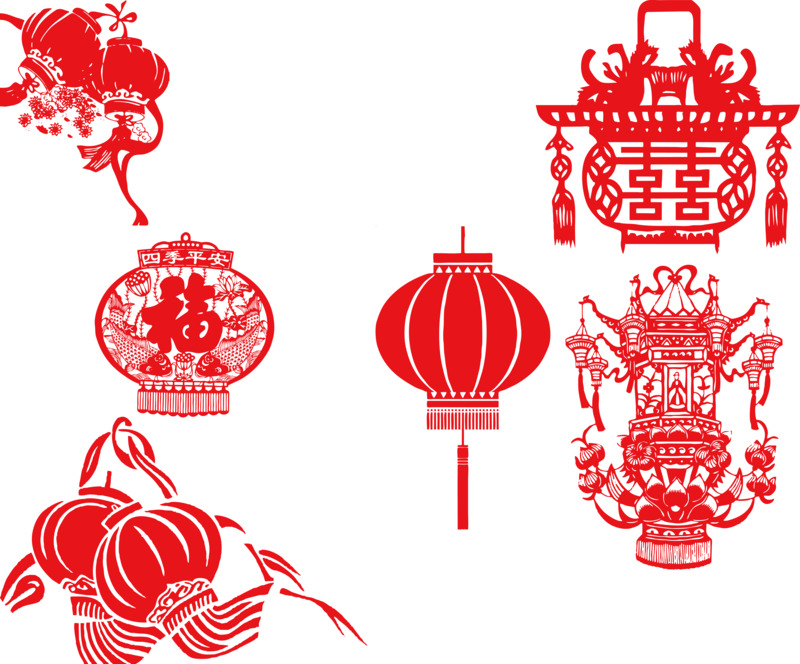 春节元宵灯笼高清PNG透明图，节日设计素材元旦春节元宵通用下载