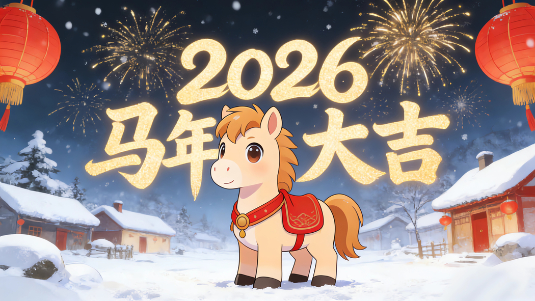2026马年盛景，雪村烟花4K超清新年壁纸3840x2160下载