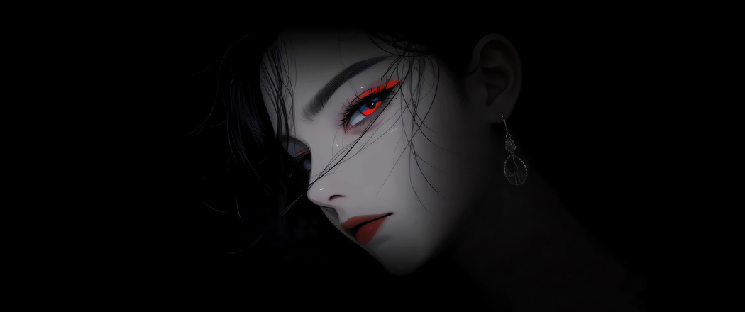 4K高清3440x1440带鱼屏，暗黑冷艳红眸动漫美女壁纸下载